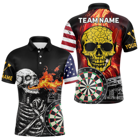 Maxcorners US Flag Custom Skulls With Dart Boards Dart Shirts For Men, Custom Dart Jerseys