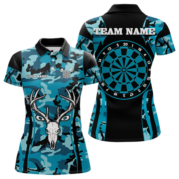 Maxcorners Turquoise Camo With Deer Head Skull Dart Shirts For Men, Custom Dart Jerseys LM263