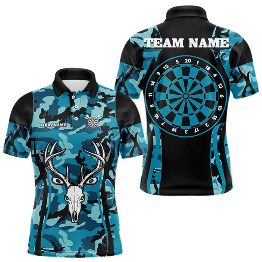 Maxcorners Turquoise Camo With Deer Head Skull Dart Shirts For Men, Custom Dart Jerseys LM263