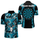 Maxcorners Turquoise Camo With Deer Head Skull Dart Shirts For Men, Custom Dart Jerseys LM263