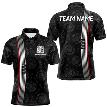 Maxcorners Custom Mens Dartboard Polo & 1/4-Zip Shirt American Flag Thin Red Line Patriotic Darts Jersey