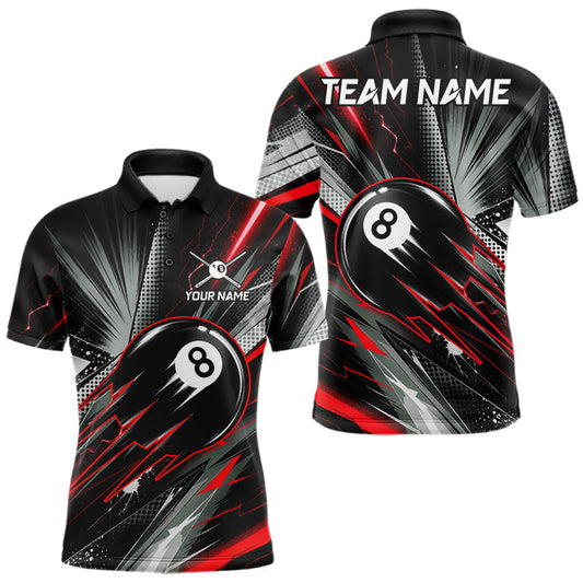 Maxcorners Thunder Red 8 Ball Strike Billiard Pool Shirt Custom Polo & Quarter-Zip Billiard Jersey LM2806