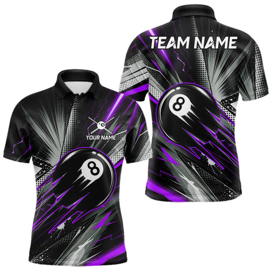 Maxcorners Thunder Purple 8 Ball Strike Billiard Pool Shirt Custom Polo & Quarter-Zip Billiard Jersey LM2806
