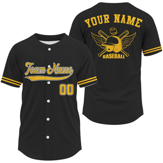 Maxcorners Black And Yellow Minimalist Baseball Shirts For Men Custom Button Up Baseball Jerseys LM1809