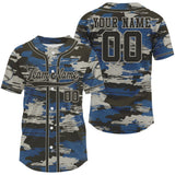 Maxcorners Blue Camouflage Baseball Jersey For Men Personalized Grunge Youth Baseball Shirt LM1809
