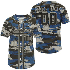 Maxcorners Blue Camouflage Baseball Jersey For Men Personalized Grunge Youth Baseball Shirt LM1809