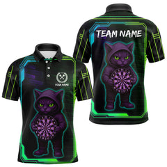 Maxcorners Lightning Cat Tech Green & Blue Neon Dartboard Men's Dart Polo Shirt Funny Dart Jerseys LM3010