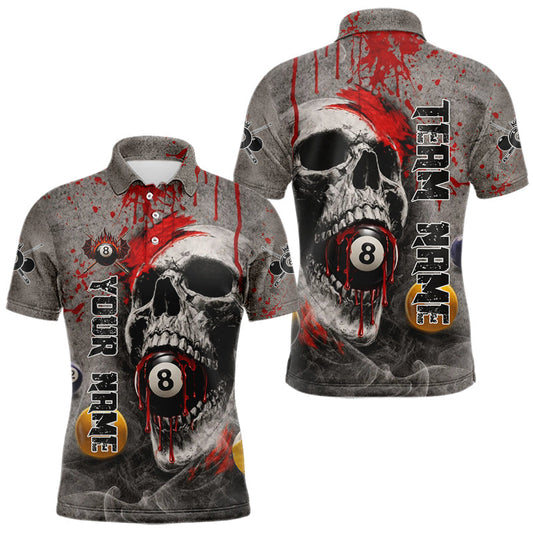 Maxcorners Grunge Skull Billiard Pool Shirts For Men Custom Red Dripping Ball 8 Billiard Team Jerseys LM0101