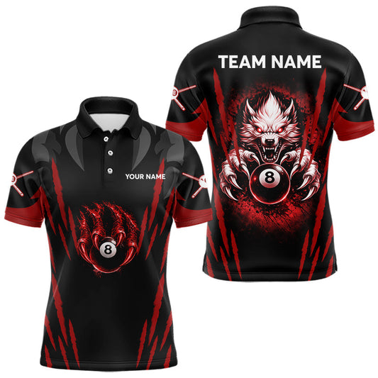 Maxcorners Black And Red Grunge Claws Wolf 8 Ball Pool Men Billiard Shirt Personalized Pool Balls Billiard Attire LM2602