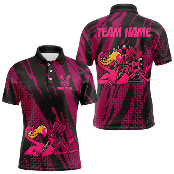 Maxcorners Custom Black And Pink Flamingo Dartboard Funny Dart Team Men Polo Shirt Dart Jerseys LM0210