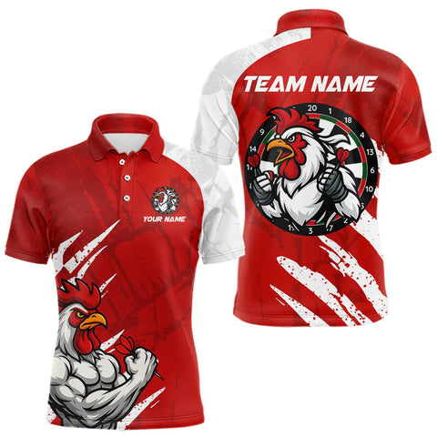 Maxcorners Custom White And Red Rooster Dartboard Dart Men Polo Shirt Funny Dart Team Jerseys LM0210