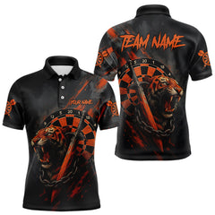 Maxcorners Custom Orange Grunge Tiger Dartboard Horror Dart Men Polo Shirt Outfits Dart Jerseys LM0210