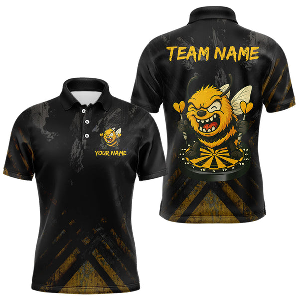 Maxcorners Custom Grunge Black Yellow Funny Bee Dart Polo Shirt For Men Dart Jerseys LM0210