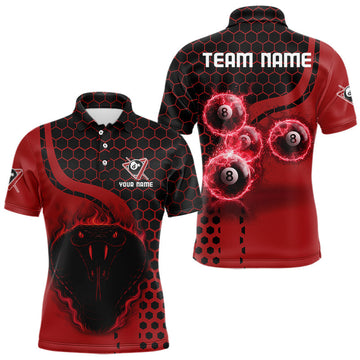 Maxcorners Red Ball 8 Lightning Billiard Polo & Quarter-Zip Jerseys For Men Custom Pool Team Jersey