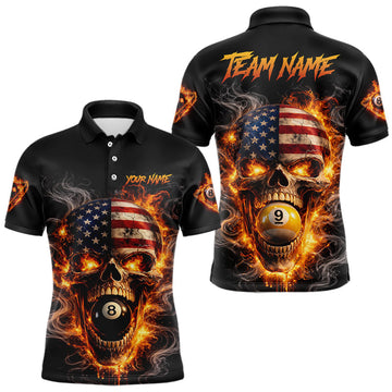 Maxcorners Skull Flaming Pool 8 Ball & 9 Ball Billiard Shirt For Men Personalized 3D Ball Billiard Attire TU2701