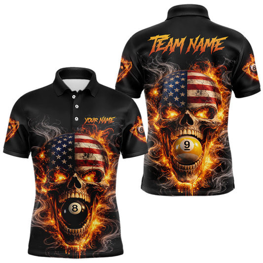 Maxcorners Skull Flaming Pool 8 Ball & 9 Ball Billiard Shirt For Men Personalized 3D Ball Billiard Attire TU2701