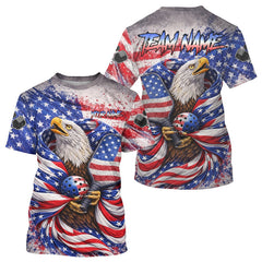Maxcorners Custom Eagle US Flag Paint Pickleball Ball & Paddle T-Shirt Patriotic Pickleball Jersey For Men LM2901