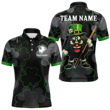 Maxcorners Green Grey Shamrock Funny 8 Ball Pool Men Billiard Shirt Custom St Patrick's Day Billiard Team Jerseys LM2602