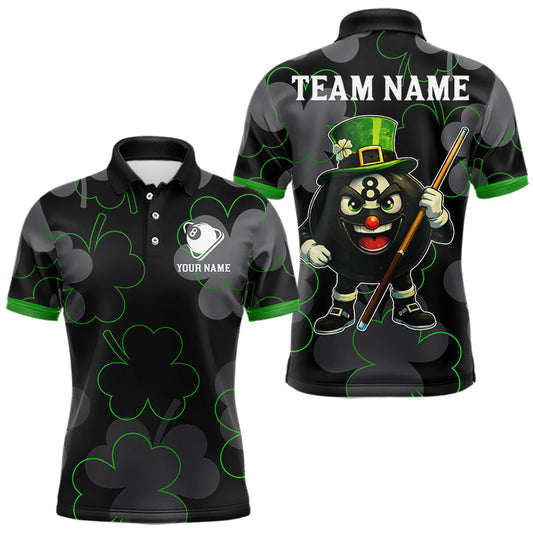 Maxcorners Green Grey Shamrock Funny 8 Ball Pool Men Billiard Shirt Custom St Patrick's Day Billiard Team Jerseys LM2602