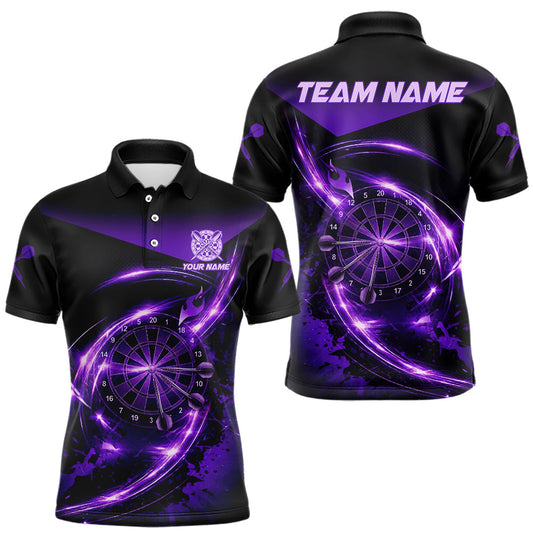 Maxcorners Thunder Purple Dartboard Men Dart Polo & 1/4-Zip Shirt Custom Name Splatter Dart Jersey For Darters LM2704