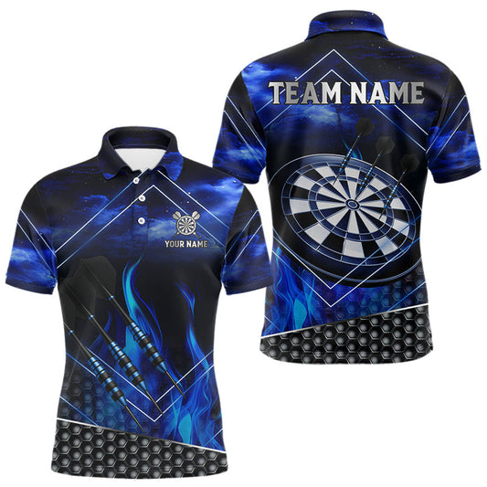 Maxcorners Flaming Dartboard & Dart Arrows Blue Darts Shirt For Men - Custom Name & Team Jersey LM1203