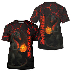 Maxcorners Custom Red And Black Dragon Pickleball Ball T-Shirt For Men Pickleball Team Outfit Shirt LM0409