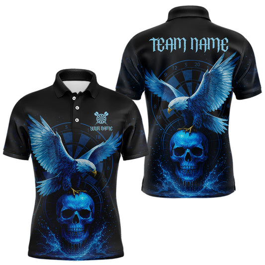 Maxcorners Custom Blue Skull Eagle Dartboard Darts Shirt For Men Personalized Dart Team Jersey LM1903
