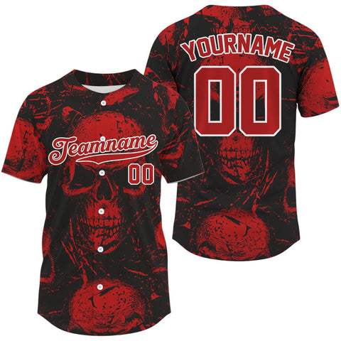 Maxcorners Custom Maroon Skull Creepy Baseball Jersey For Men Halloween Baseball Jersey For Newborns LM0409