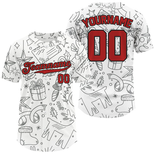 Maxcorners Personalized White Christmas Baseball Jersey For Men Funny Xmas Youth Baseball Jersey LM0409