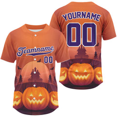 Maxcorners Custom Men's Pumpkin Orange Halloween Baseball Jersey, Halloween Gifts For Baseball Lovers LM0409