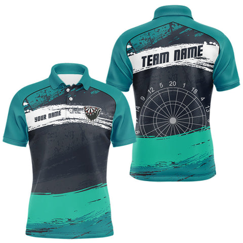 Maxcorners Custom Grunge Black And Turquoise Dripping Dartboard Dart Team Men Polo Shirt  LM0210