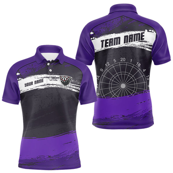 Maxcorners Custom Grunge Black And Purple Dripping Dartboard Dart Team Men Polo Shirt LM0210