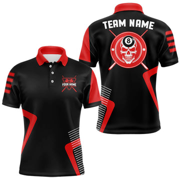 Maxcorners Black & Red Skull Pool 8 Ball Men Billiard Polo & 1/4-Zip Shirt Personalized Ball Billiard Attire