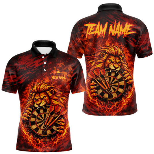 Maxcorners Lion Fire Flame Dartboard & Arrow Men Darts Polo Shirt Personalized Red Grunge Darts Jerseys