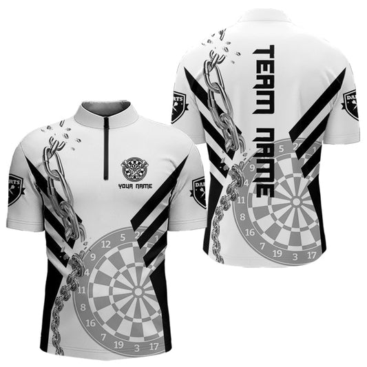 Maxcorners Silver Chains White And Black Dartboards Dart Shirts For Men, Dart Team Jerseys