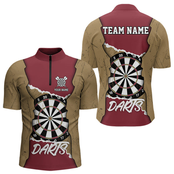 Maxcorners Custom Yellow&Red Grunge Style Darts Board Dart Shirts For Men, Dart Team Jerseys