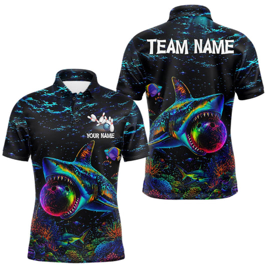Maxcorners Funny Shark Ocean Neon Bowling Jerseys For Men