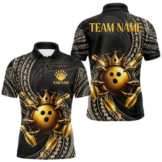 Maxcorners Black And Gold Crown Bowling Ball & Pin Jerseys For Men