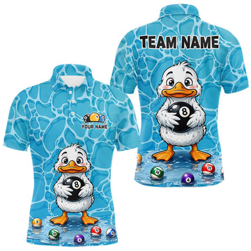 Maxcorners Funny Blue Wet Duck 8 Ball Billiard Shirt For Men Custom Team Name Billiard Pool Team Jersey LM0208