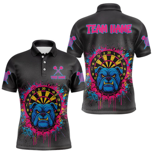 Maxcorners Custom Funny Bulldog Colorful Dartboard Darts Polo Shirt For Men Splatter Dart Jerseys LM0611