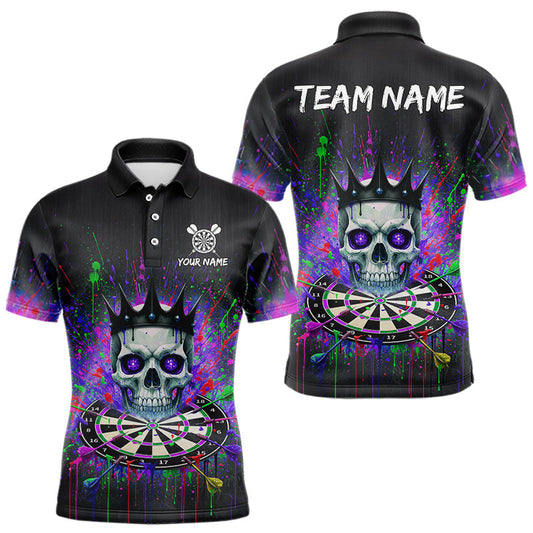 Maxcorners Custom Purple Crown Skull Colorful Dripping Dartboard Men Darts Polo Shirt Dart Jerseys LM0611