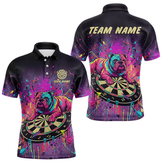 Maxcorners Custom Purple Bulldog Splatter Dartboard Men Darts Polo Shirt Funny Colorful Dart Jerseys LM0611
