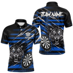 Maxcorners Blue Grunge Grey Smoke Tiger Dartboard Custom Dart Polo Shirt Men Dart League Jerseys