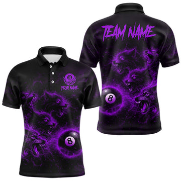 Maxcorners Horror Wolfs Purple Flames Smoke Pool 8 Ball Men Billiard Shirt Custom Ball Billiard Team Attire