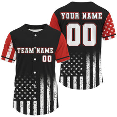 Maxcorners Custom Black And Red US Flag Patriotic Baseball Shirt For Men Youth Baseball Jerseys LM1809