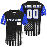 Maxcorners Custom Black And Blue US Flag Patriotic Baseball Shirt For Men Youth Baseball Jerseys LM1809