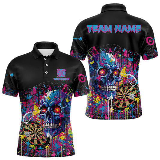 Maxcorners Custom Butterfly Skull Splatter Dartboard Men Darts Polo Shirt Colorful Dart Jerseys LM2603