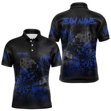 Maxcorners Custom Blue Splatter Rose Dartboard Grunge Darts Polo Shirt For Men Outfit Dart Jerseys LM2603