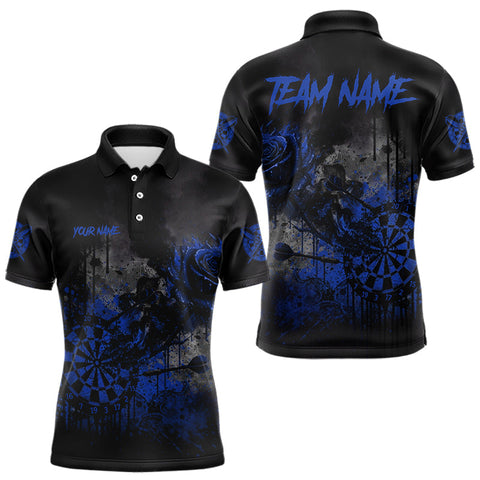 Maxcorners Custom Blue Splatter Rose Dartboard Grunge Darts Polo Shirt For Men Outfit Dart Jerseys TU0411