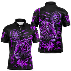 Maxcorners Purple Neon Tiger Lightning Dartboard Men Dart Polo Shirts Custom Name & Team Dart Jerseys TU0112